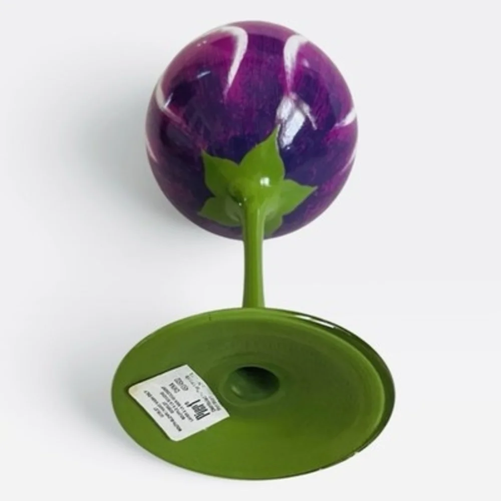 Pier 1 Imports Hand Painted Purple Tulip Wine Glass Green Stem Hand Blown EXC